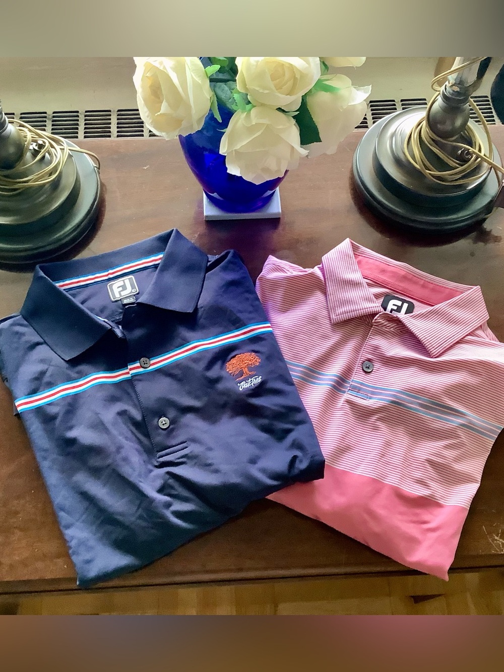 pair of FootJoy Stripped Collared Golf Polo Shirts - Men's size Large